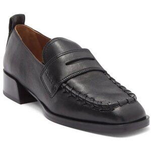 LABUCQ Italy George Whipstitch Women Penny Loafers Size 6 36 Black Leather NEW